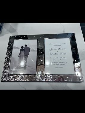 Nambe Vintage Dazzle Double Picture Photo Invite Wedding Bridal Baby Grad Frame